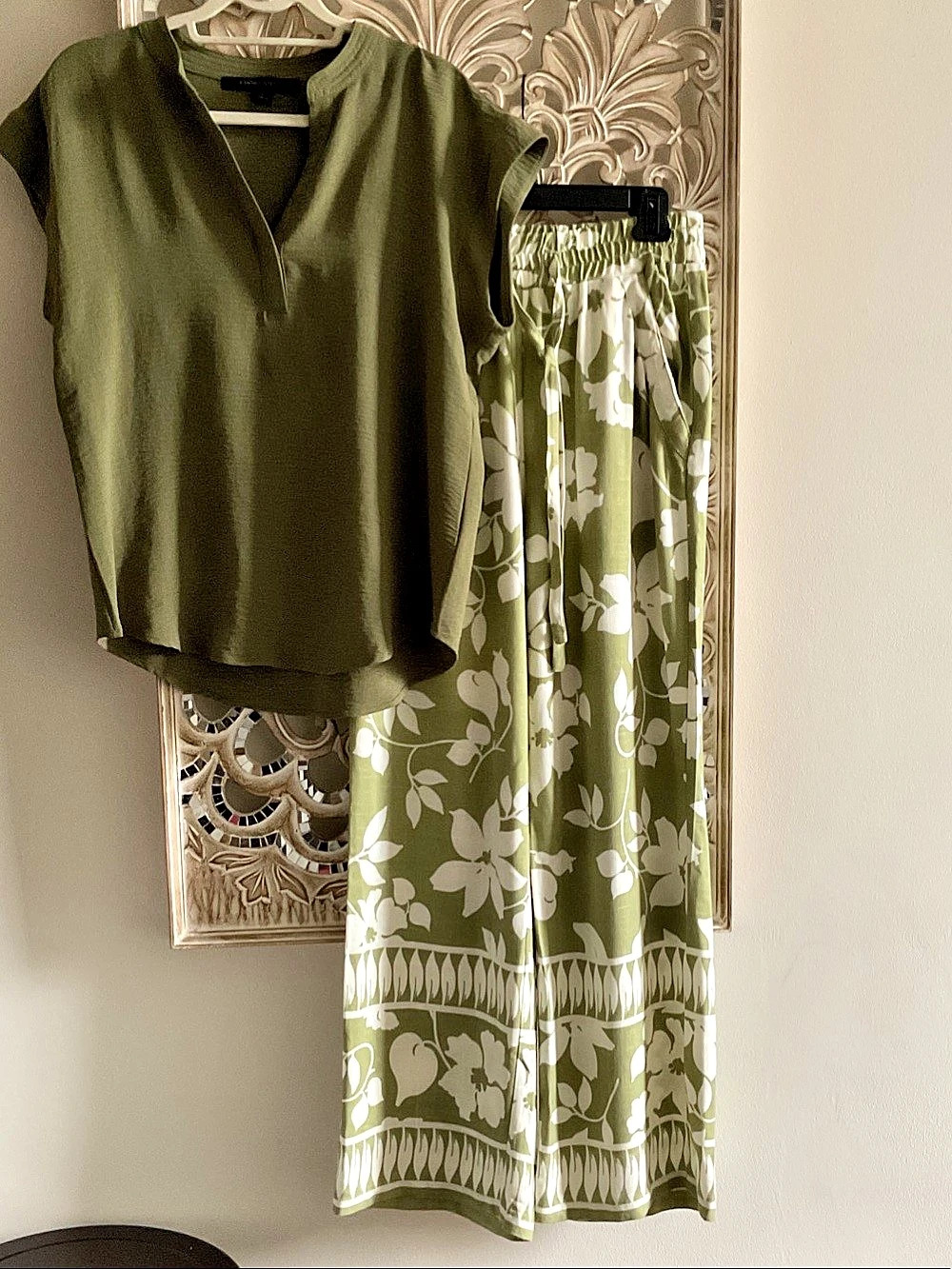 Green top with comfortable pants